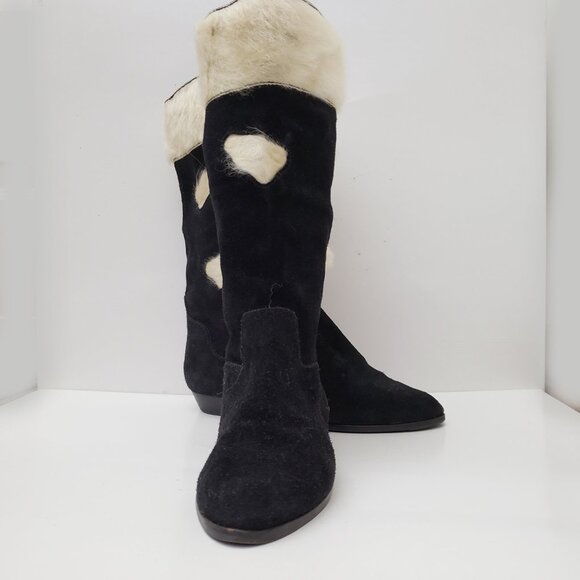 Fish Cam: Women's Black mid-calf Suede fir motif Boot , Size 6M - Picture 4 of 15